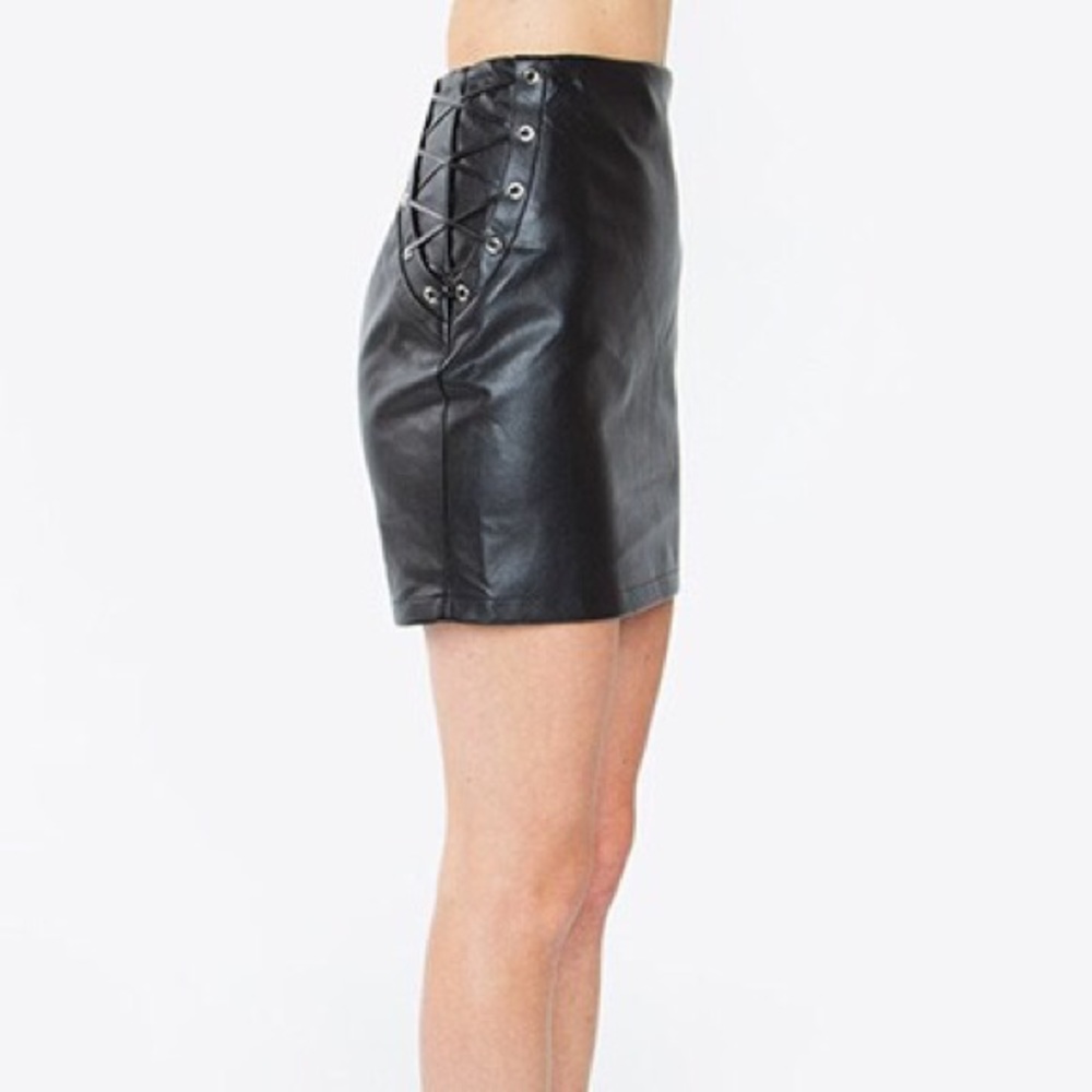 Mini Faux Leather Skirt w/side lace up details